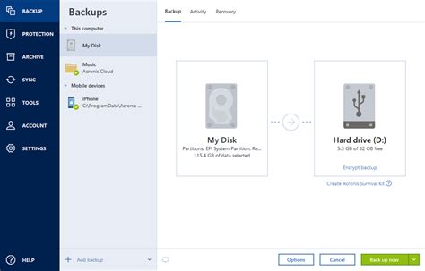 acronis connexion.